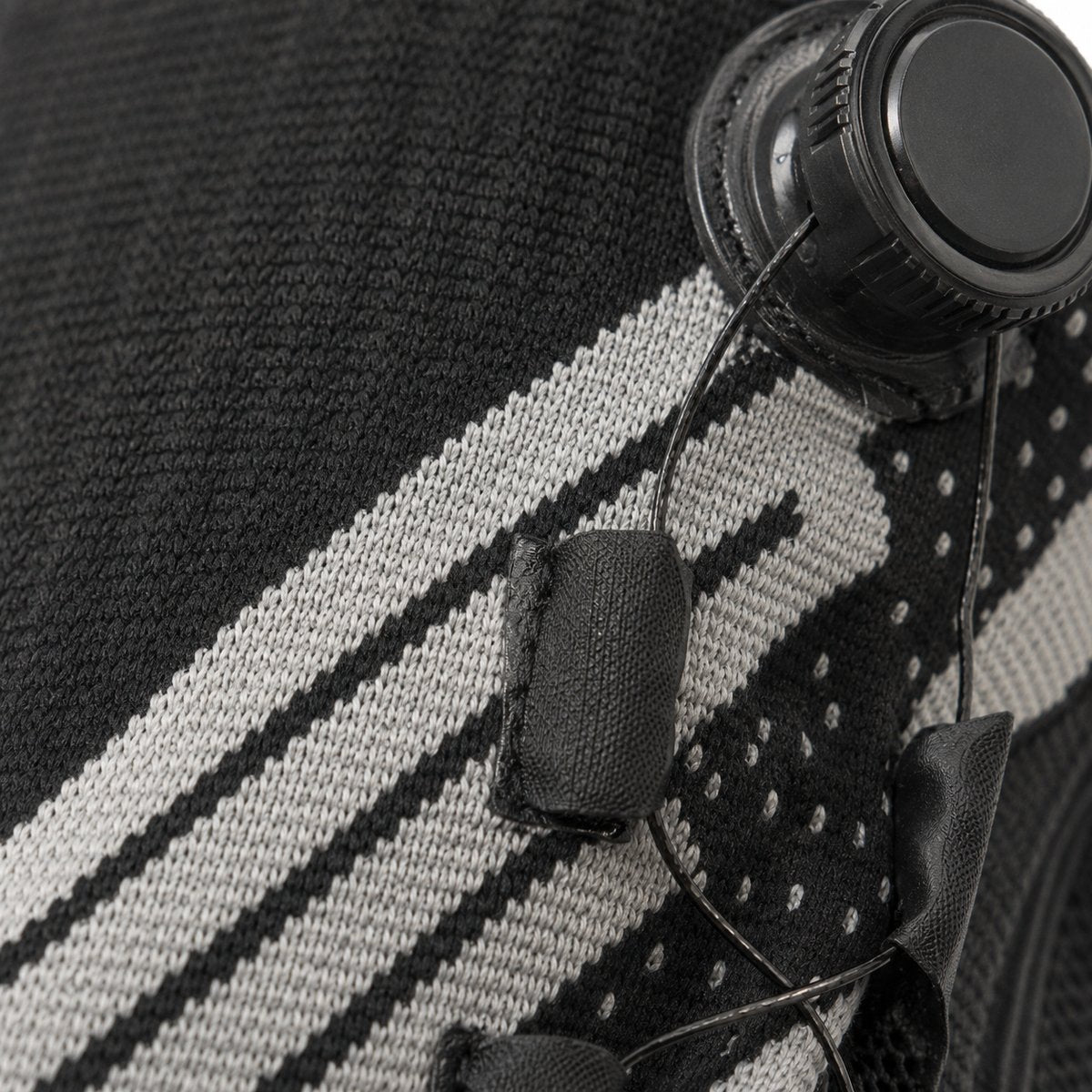 Close-up of the breathable knit and dial-lock cord